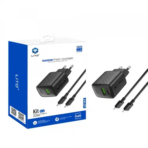 Incarcator Retea Cu Cablu USB-C Lito LC15T, 20W, 3A, 1 x USB-A - 1 x USB-C (Negru)