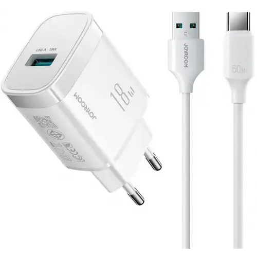 Incarcator Retea Cu Cablu USB-C Joyroom JR-TF4, 18W, 3A, 1 x USB-A (Alb)