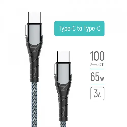 Cablu Date si Incarcare USB-C - USB-C ColorWay CW-CBPDCC040, 65W, 1m, Gri