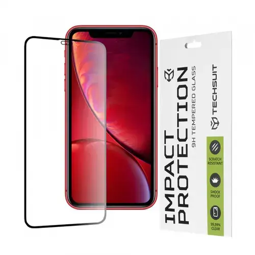 Folie de protectie Ecran Techsuit pentru Apple iPhone 11 / XR, Sticla Securizata, Full Glue, 111D (Transparent/Negru)