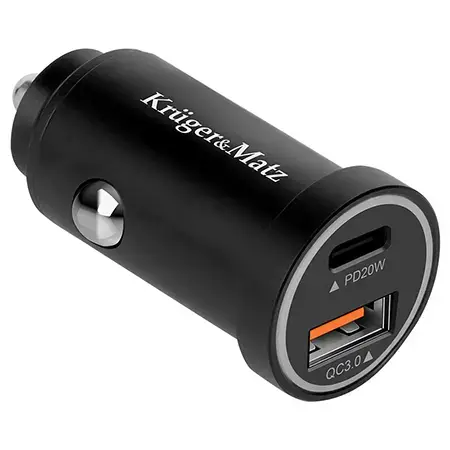Incarcator auto KRUGER&MATZ KM0873k, 38 W, USB-A, USB Type-C, QC PD (Negru)