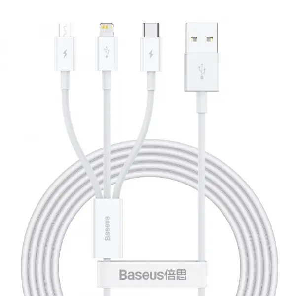 Cablu Incarcare USB-A - Lightning / microUSB / USB-C Baseus Superior 3in1 Series, 20W, 1.2m, Alb CAMLTYS-02