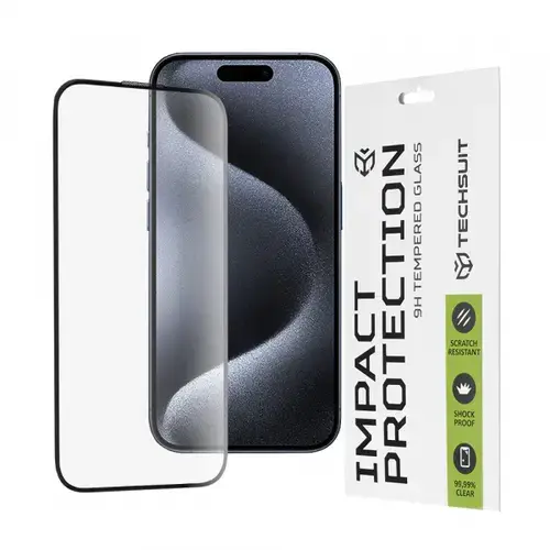 Folie de protectie Ecran Techsuit pentru Apple iPhone 16 / 15 Pro, Sticla Securizata, Full Glue, 111D