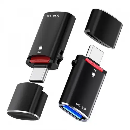 Cititor Card USB-C Techsuit AluVoltX, USB-A (OTG) - microSD (Negru)