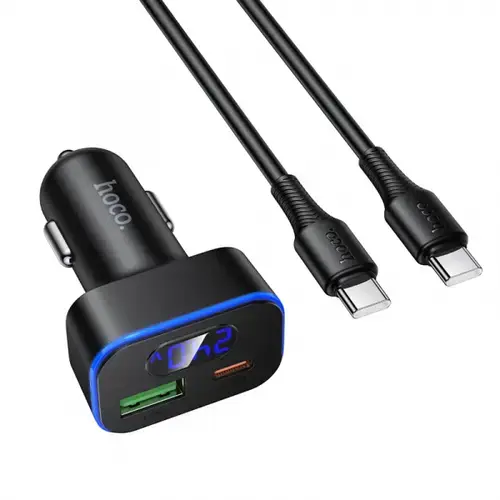 Incarcator Auto Cu Cablu USB-C HOCO Z63B Display, 48W, 3A, 1 x USB-A - 1 x USB-C (Negru)