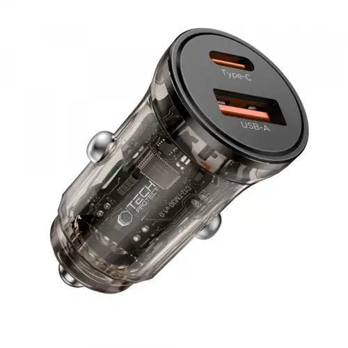 Incarcator Auto Tech-Protect CC01, 30W, 3A, 1 x USB-A - 1 x USB-C (Negru)