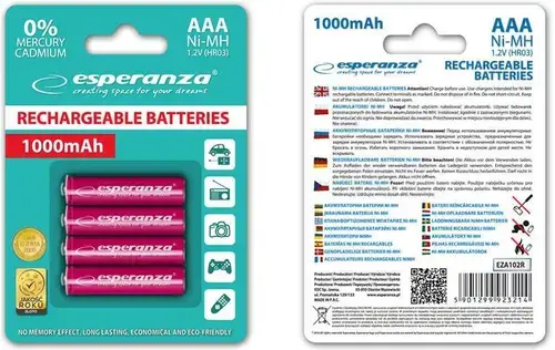 Acumulatori Foto Esperanza EZA102R, AAA, Ni-MH, 1000mAh x 4