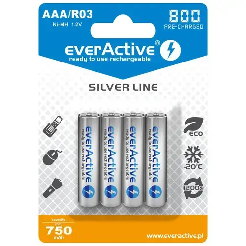 Set 4 acumulatori R3, AAA, Ni-MH, capacite 800 mAh, everActive Silverline