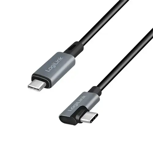 Cablu alimentare si date LOGILINK, pentru smartphone, USB 2.0, USB Type-C (T) la USB Type-C (T) la 90 grade, 1m, PD 100W, 2 x ecranat, plastic, Negru