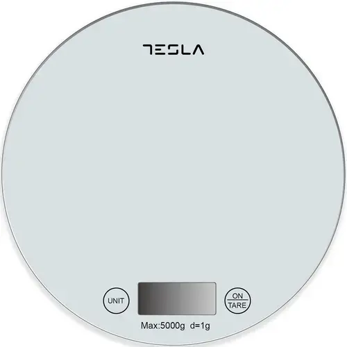 Cantar de bucatarie Tesla KS200W, 5kg, ecran LCD, functie Tara, Sticla (Alb)