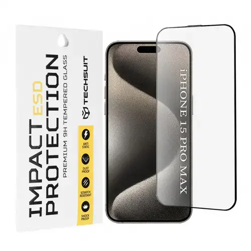 Folie de protectie Ecran Techsuit pentru Apple iPhone 15 Pro Max, Sticla Securizata, Full Glue (Transparent/Negru)