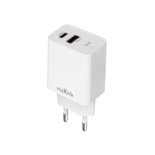 Incarcator Retea MaXlife MXTC-13-20AC, 20W, 3A, 1 x USB-A - 1 x USB-C (Alb)