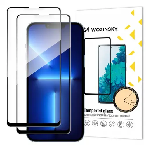Folie de protectie Ecran WZK pentru Apple iPhone 14 Pro Max / 13 Pro Max, Sticla Securizata, Full Glue, Set 2 bucati, Neagra